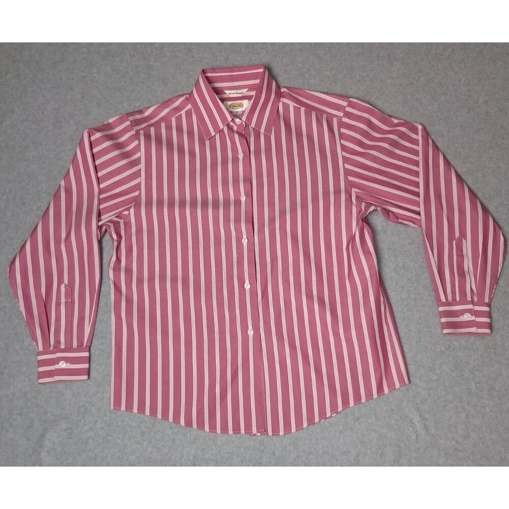 Talbots Wrinkle Restistant Long Sleeve Button Up Size 6 Pink Stripped Preppy
